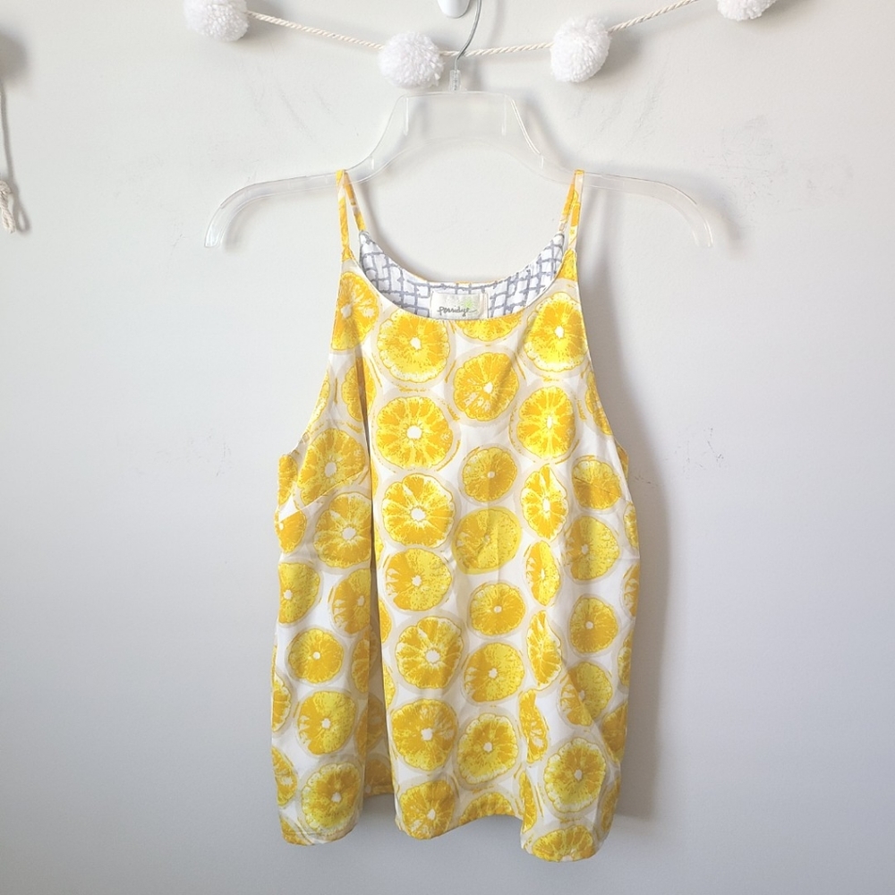 Anthropologie Yellow and White Citrus Print Tank Top